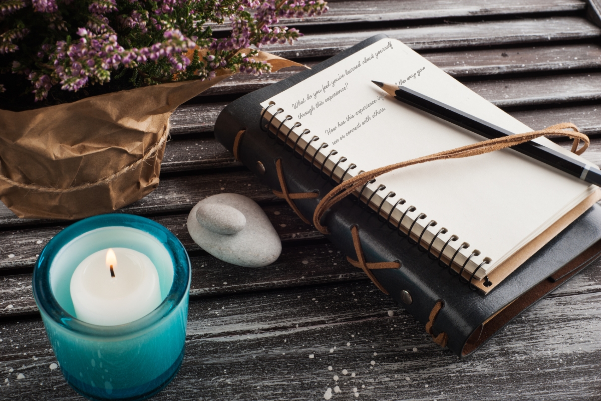 Exploring the Gifts of the Scars A journal with thoughtful prompts, alongside meaningful objects that represent personal growth