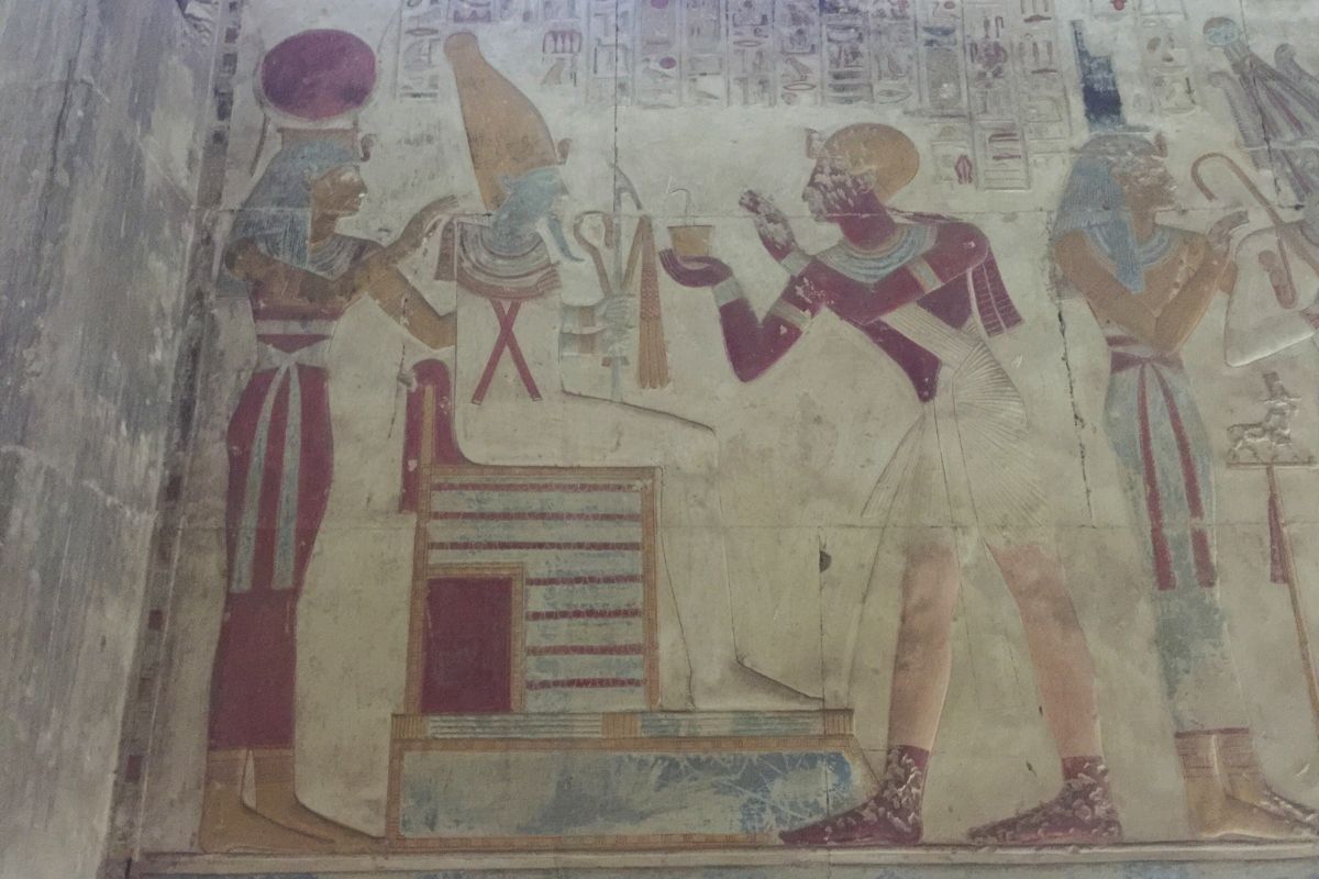 The Living Temple Fresco of Osiris in full colour at the sacred site of Abydos