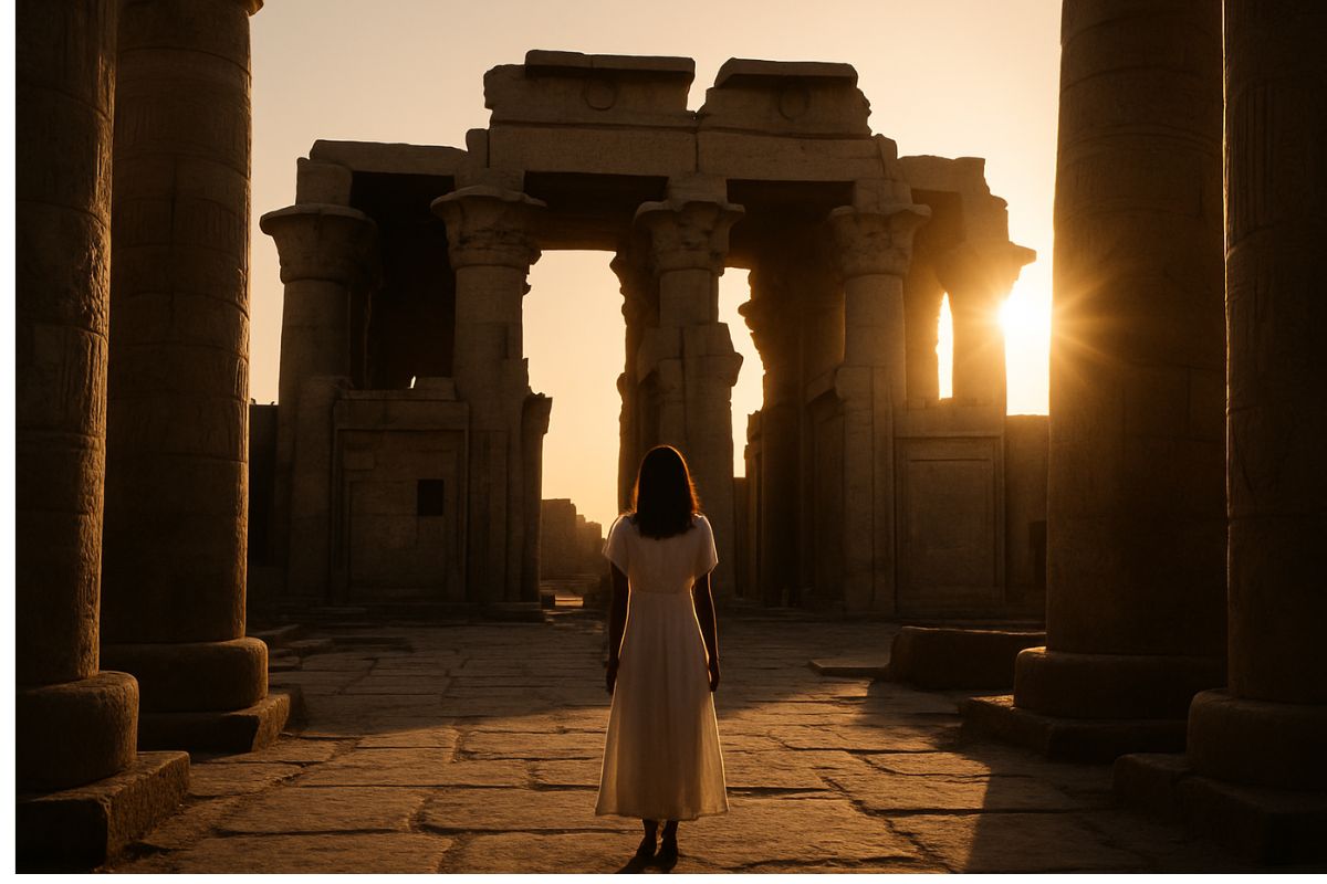 Your Inner Kom Ombo: Choosing the Higher Path A person standing alone at Kom Ombo, temple of choice.