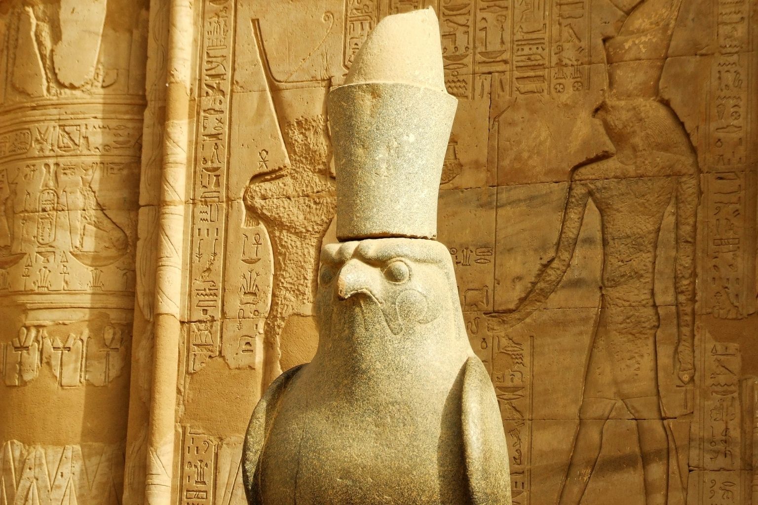 Statue of Horus at Edfu temple, symbol of divine clarity and higher perspective