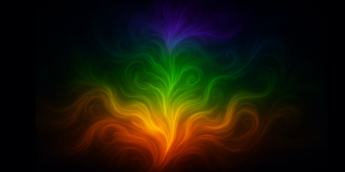 Abstract light rising through seven levels, symbolising the chakra path of spiritual awakening.